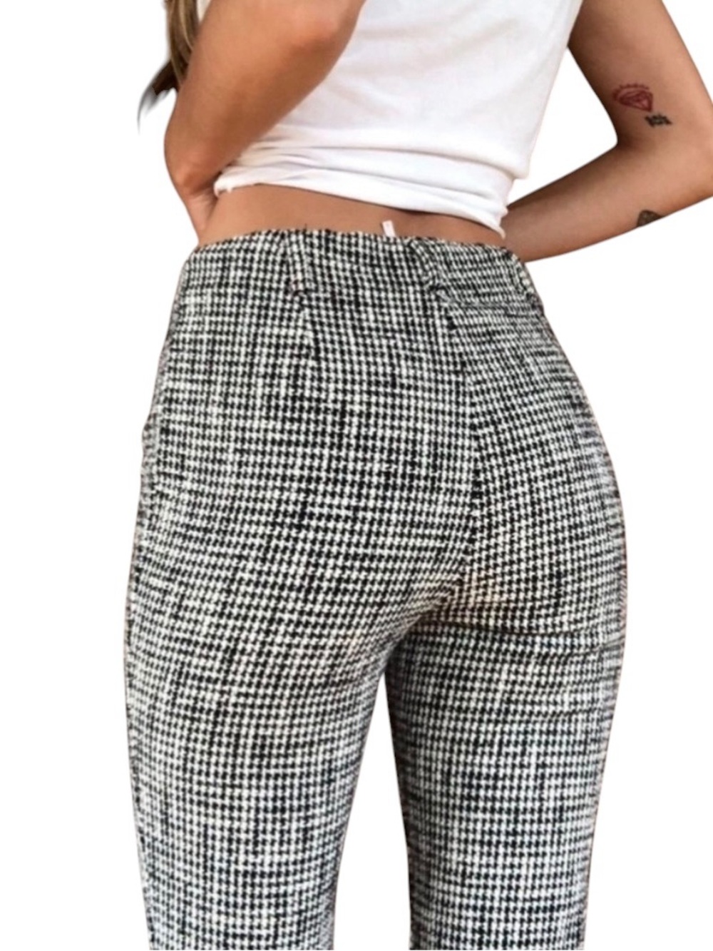 Free People Houndstooth Fringe Hem Pants Size 12 NWT Black White Preppy - Picture 10 of 10